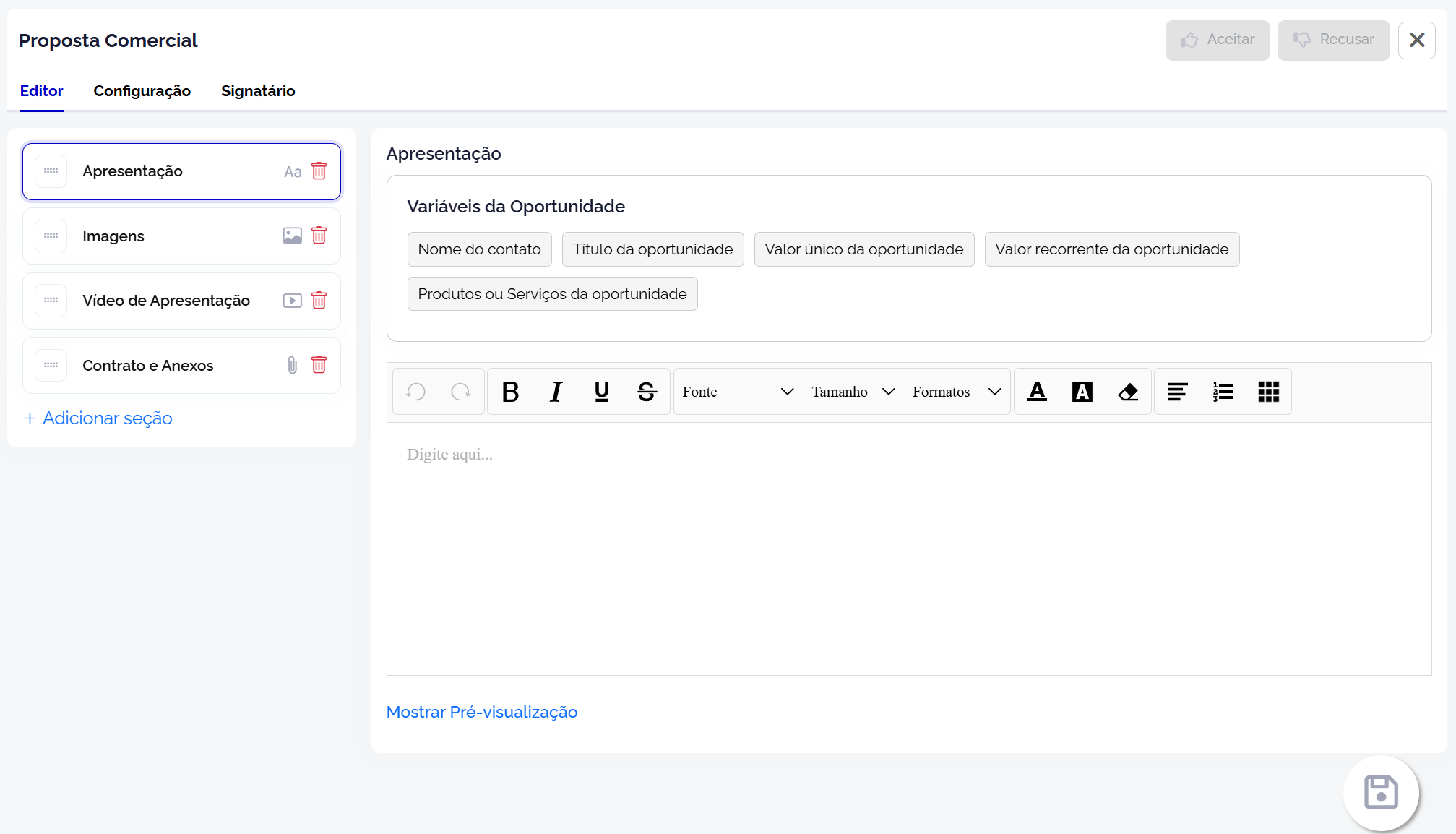 Dynamic sections and templates — Commercial Proposals